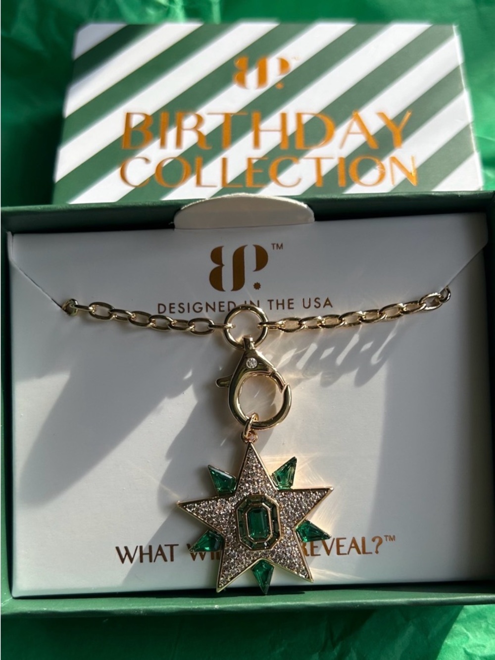 Gold-Tone Emerald Star Charm Necklace - Birthday Collection